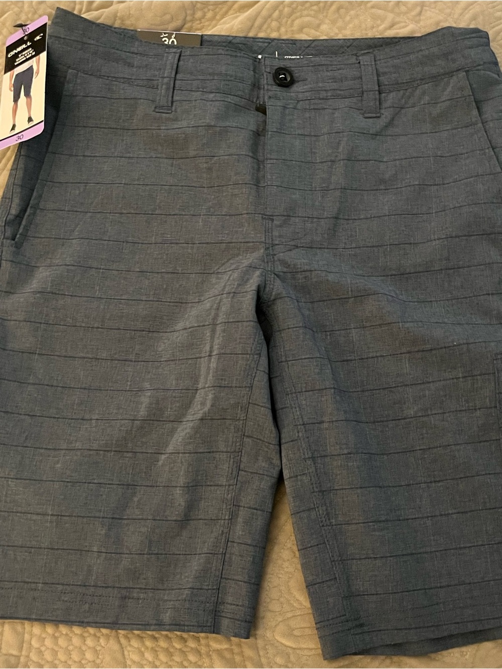 O'Neill Slate Blue Crossover Horizontal-Striped Flat Front Shorts